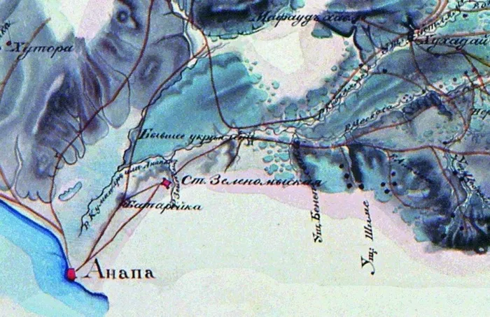 фрагмент карты следования войск действующего отряда Вельяминова 1834 - 1836 гг.