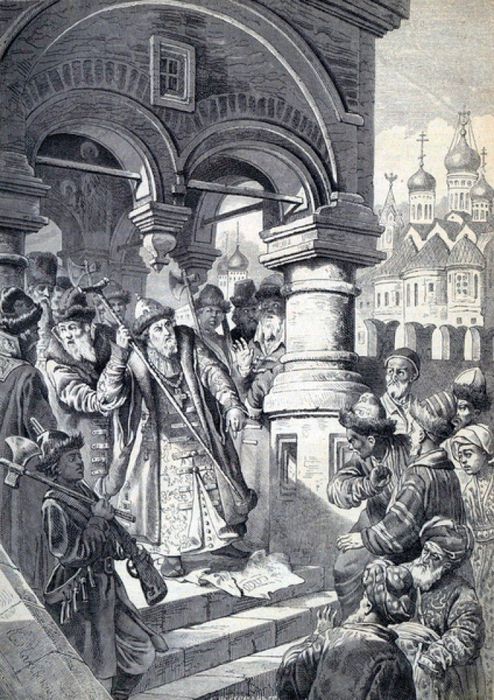Иоанн III и татарские послы. Рисунок художника Константина Маковского из журнала Нива, январь 1870 года