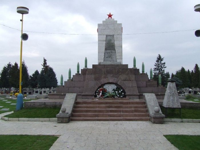 В центре городского кладбища города Требишов на воинском кладбище Красной Армии в 163 могилах погребено 258 воинов