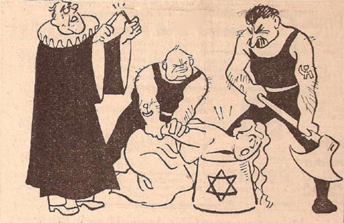 4. Нацистская карикатура_изображающая казнь Германии союзниками по антигитлеровской коалиции