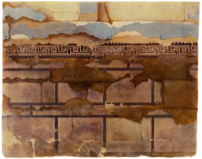 Роспись боковой стены склепа «Героон». Акварель М.В. Фармаковского.